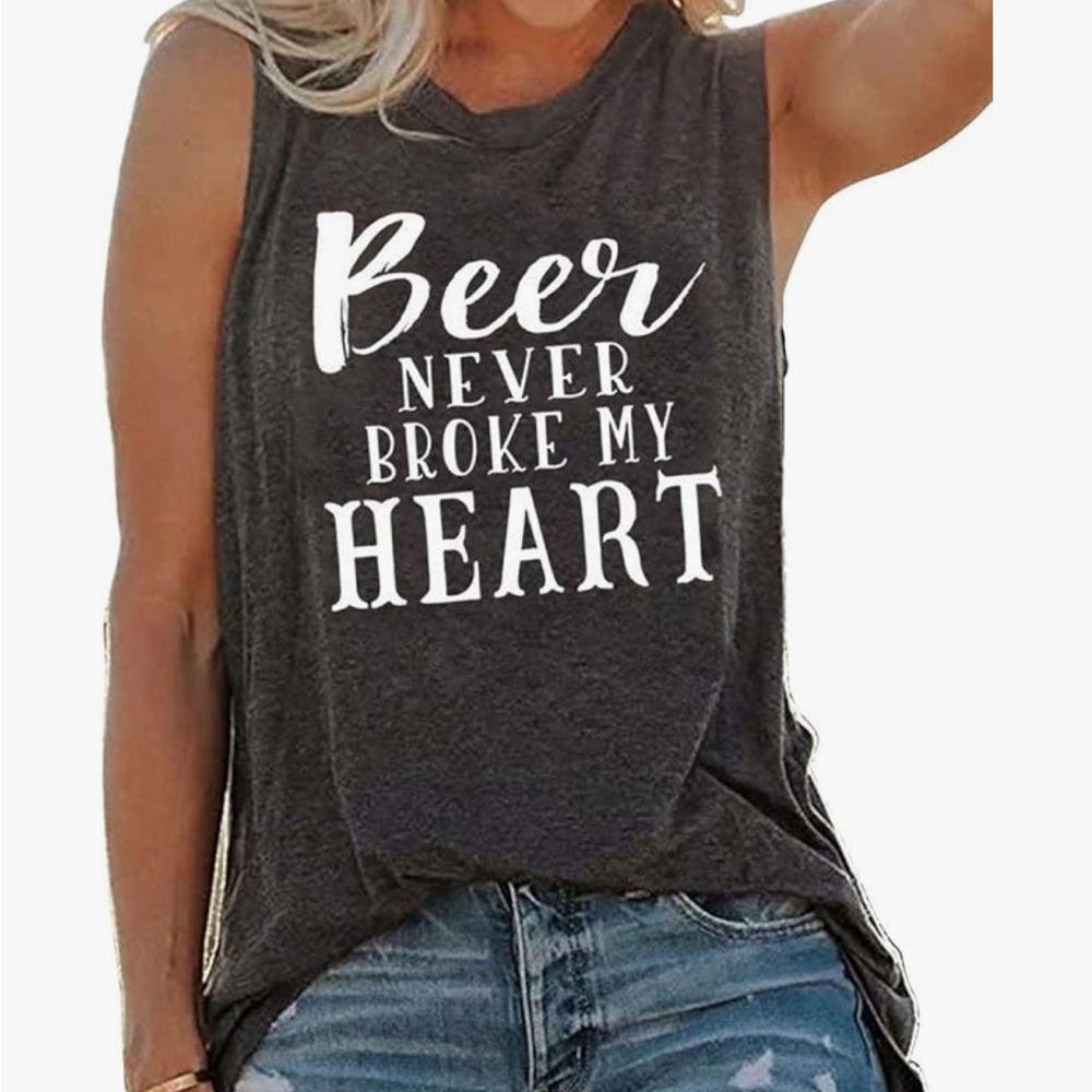 Women's Sleeveless Graphic Top - Beer Never Broke My Heart